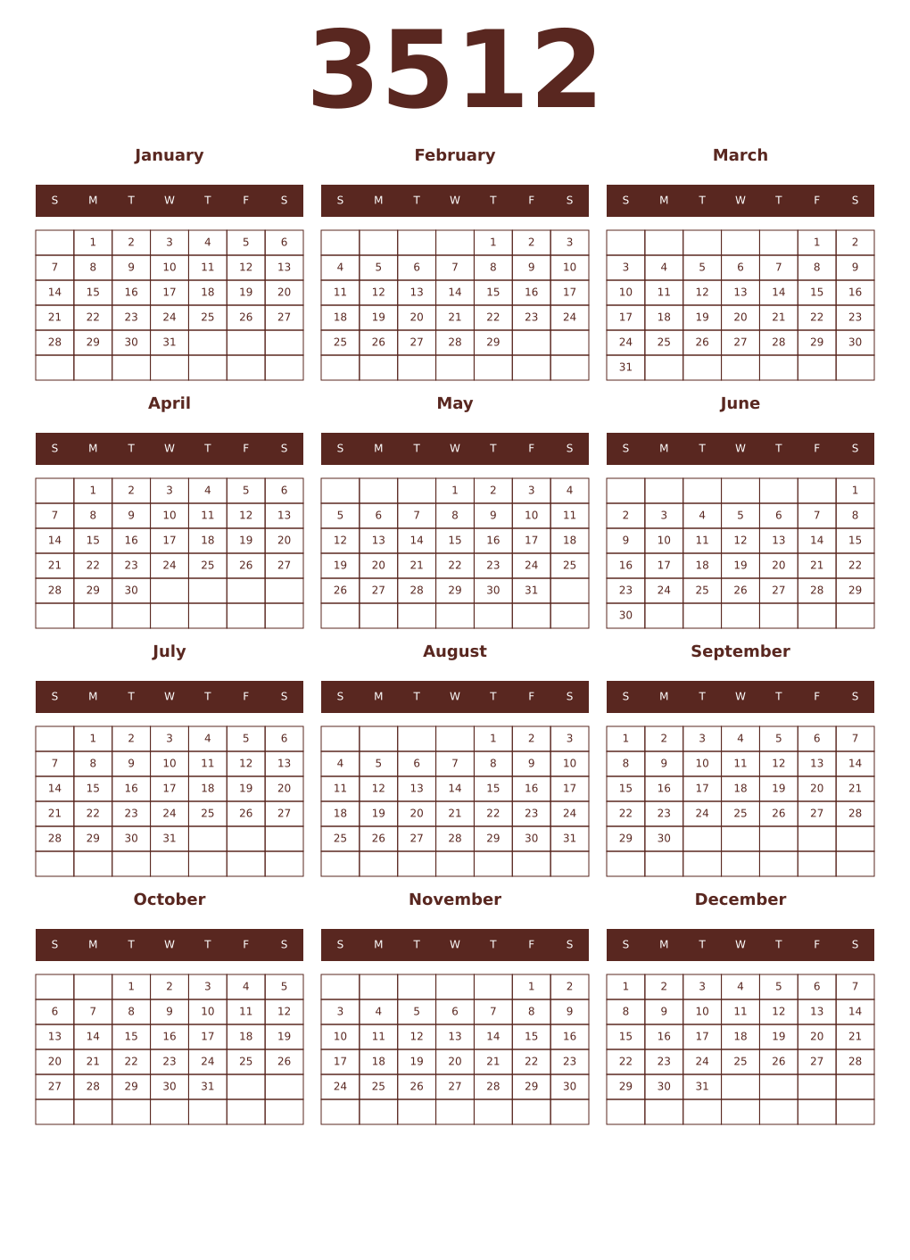 Printable 3512 Year Calendars mortuum