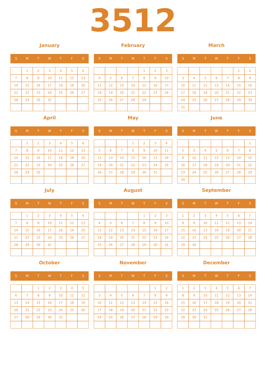 Printable 3512 Year Calendars orange