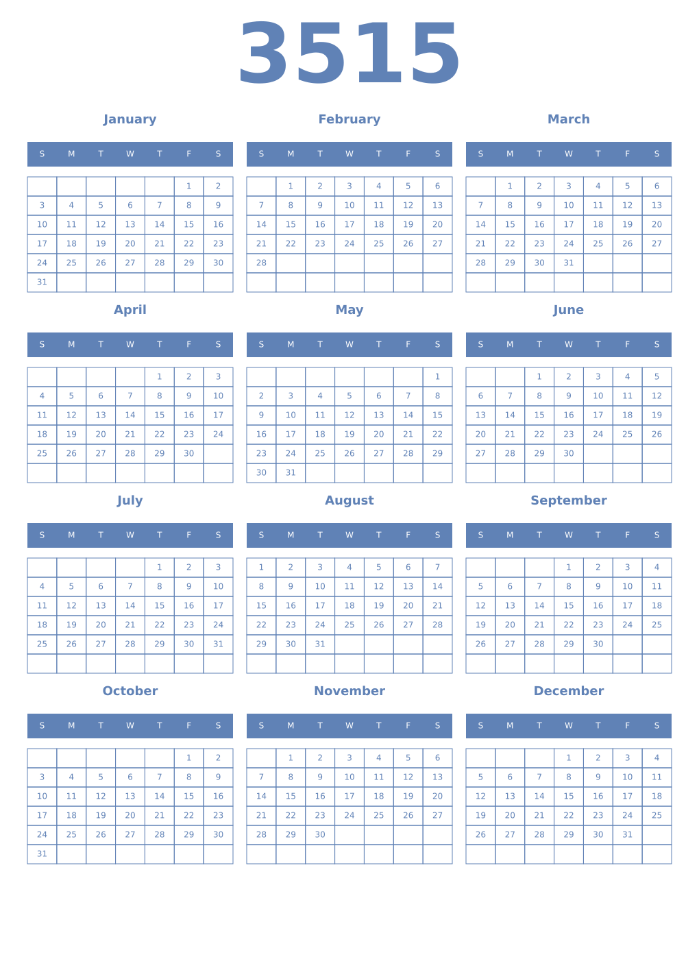 Printable 3515 Year Calendars glaucous
