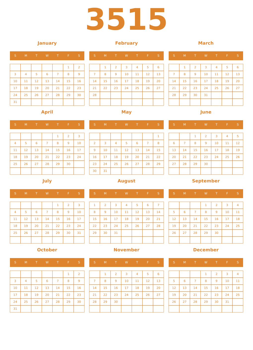 Printable 3515 Year Calendars orange