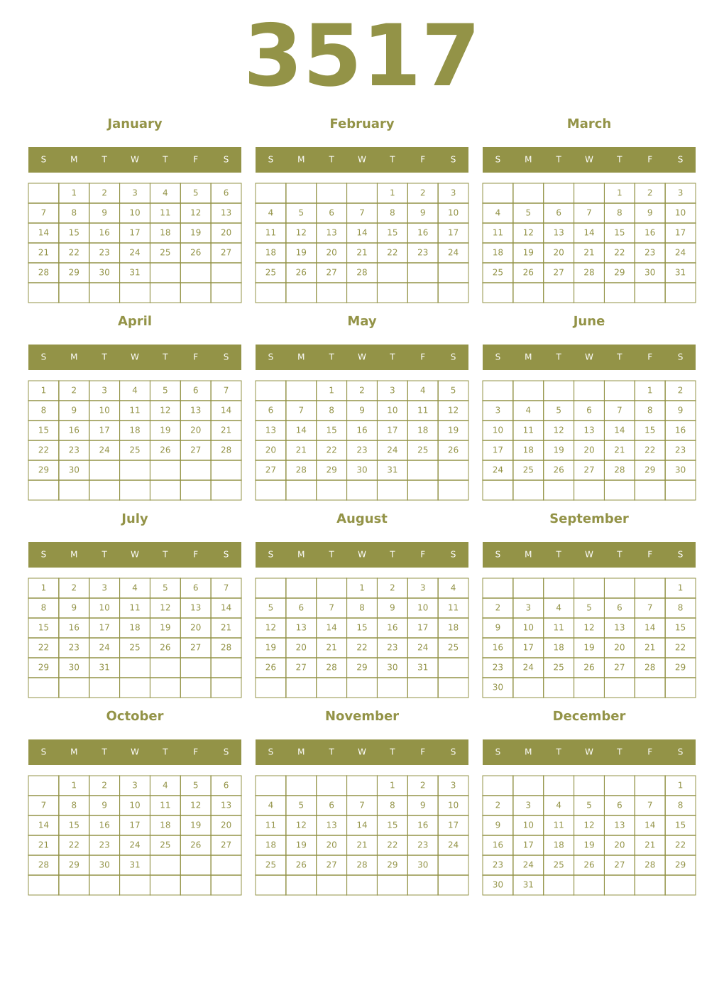 Printable 3517 Year Calendars eburnean