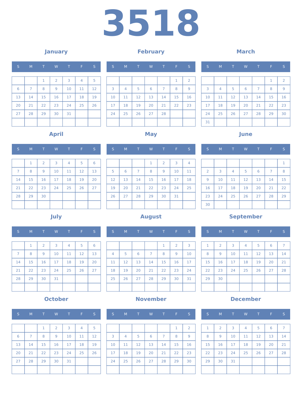 Printable 3518 Year Calendars glaucous