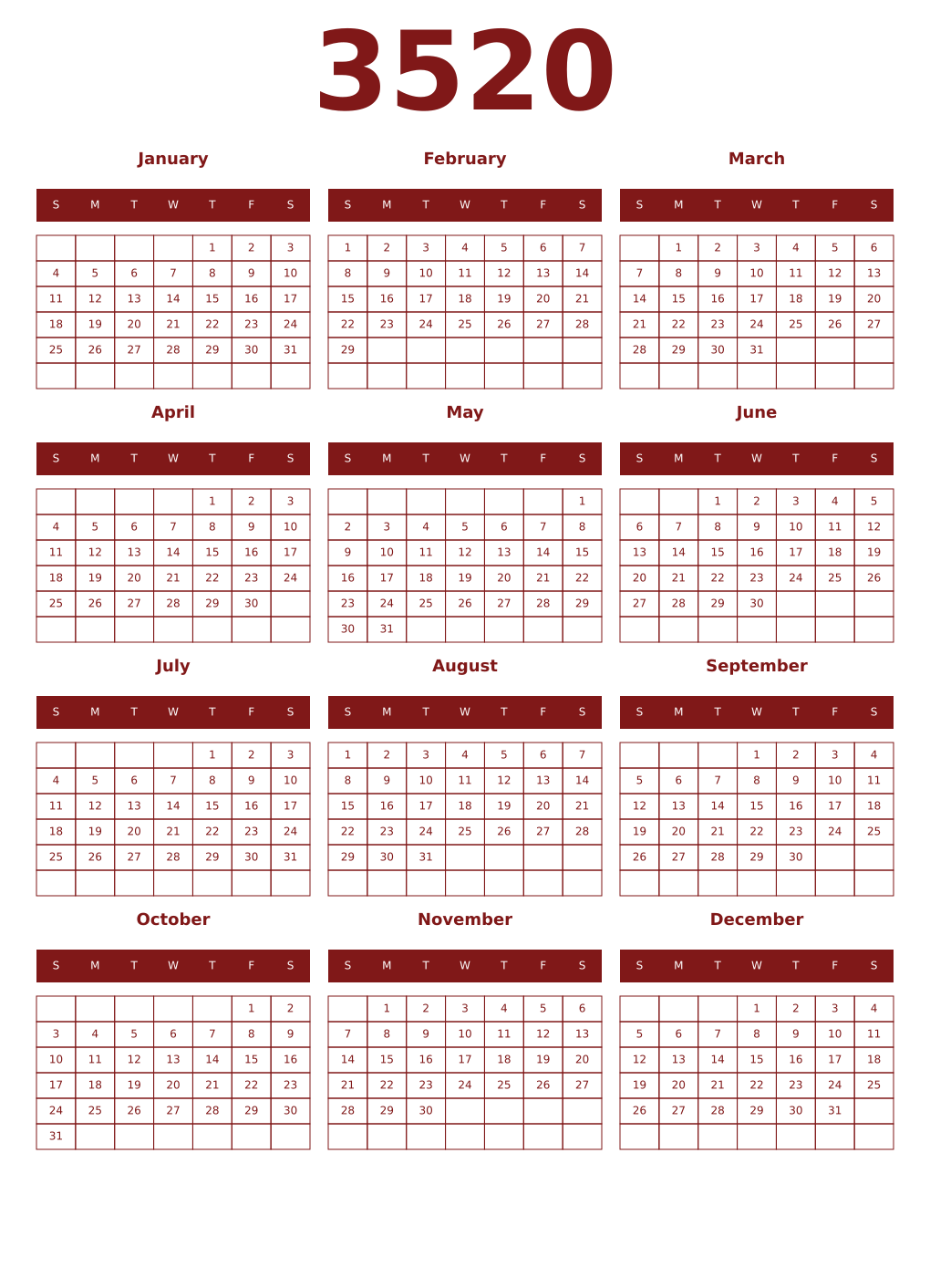 Printable 3520 Year Calendars falu