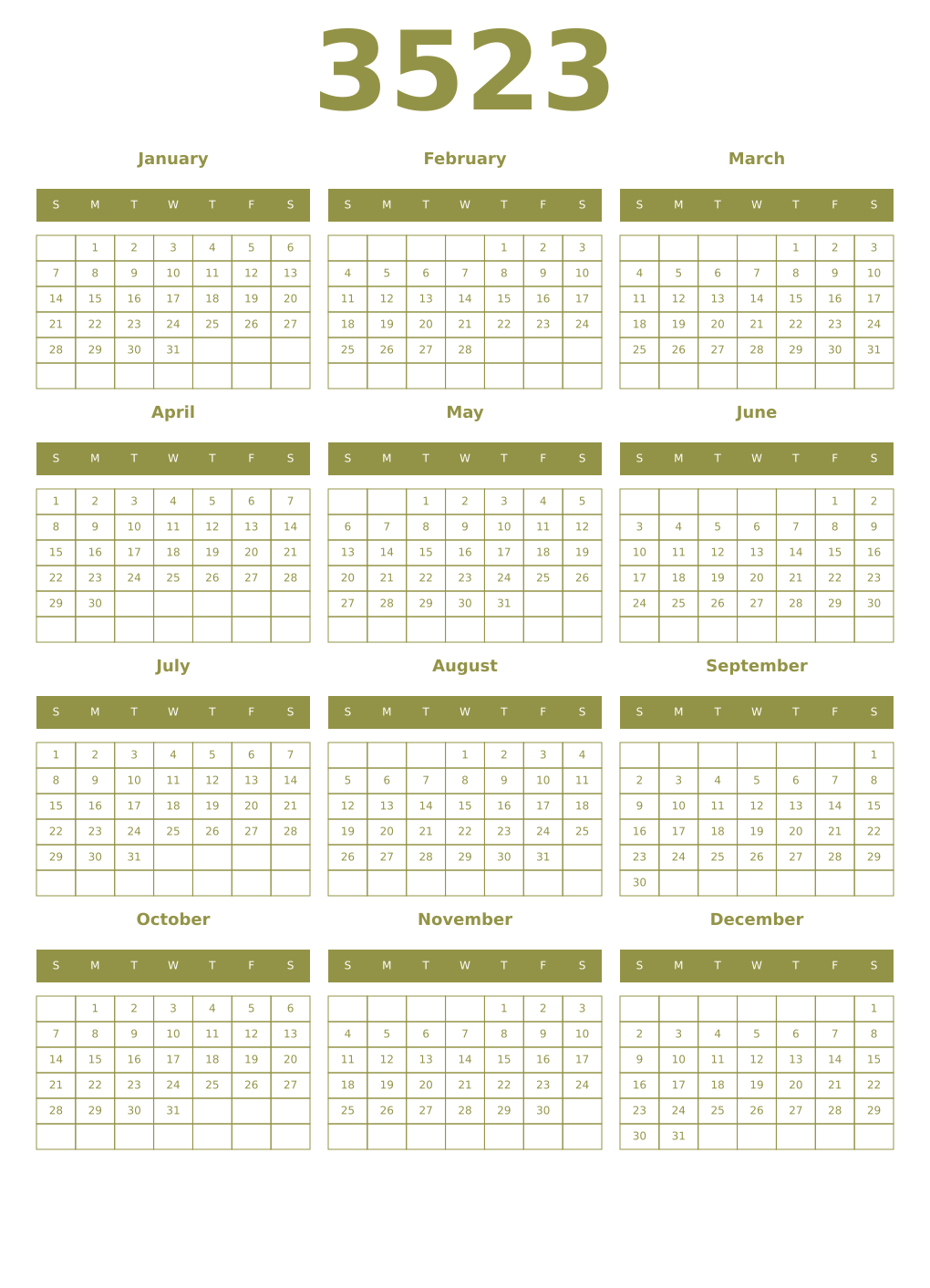 Printable 3523 Year Calendars eburnean