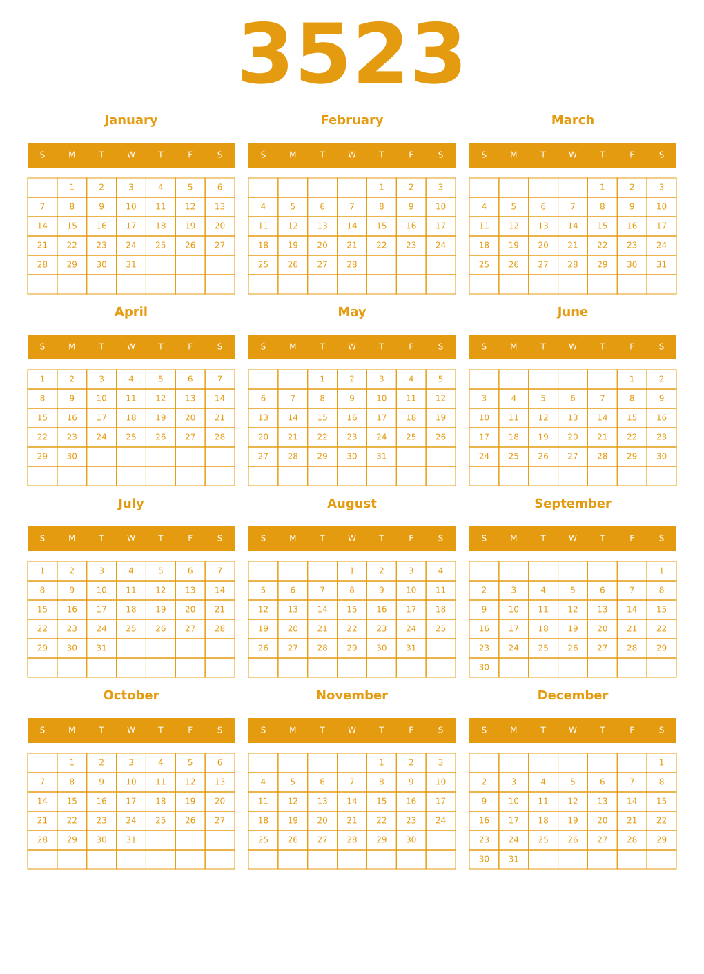 Printable 3523 Year Calendars gamboge