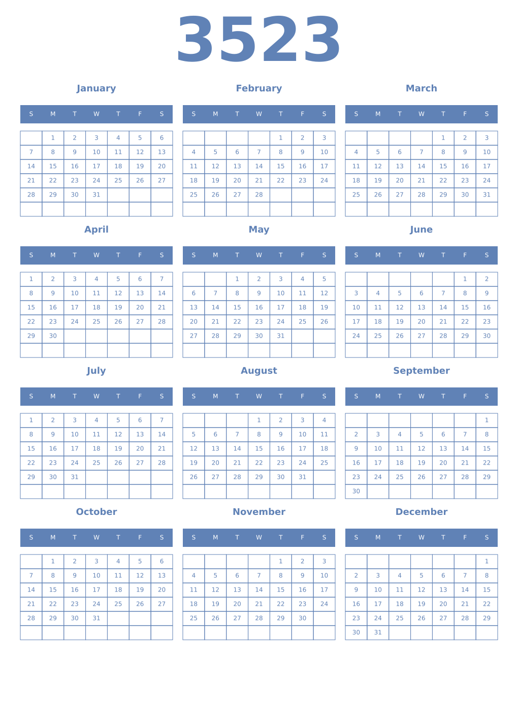 Printable 3523 Year Calendars glaucous