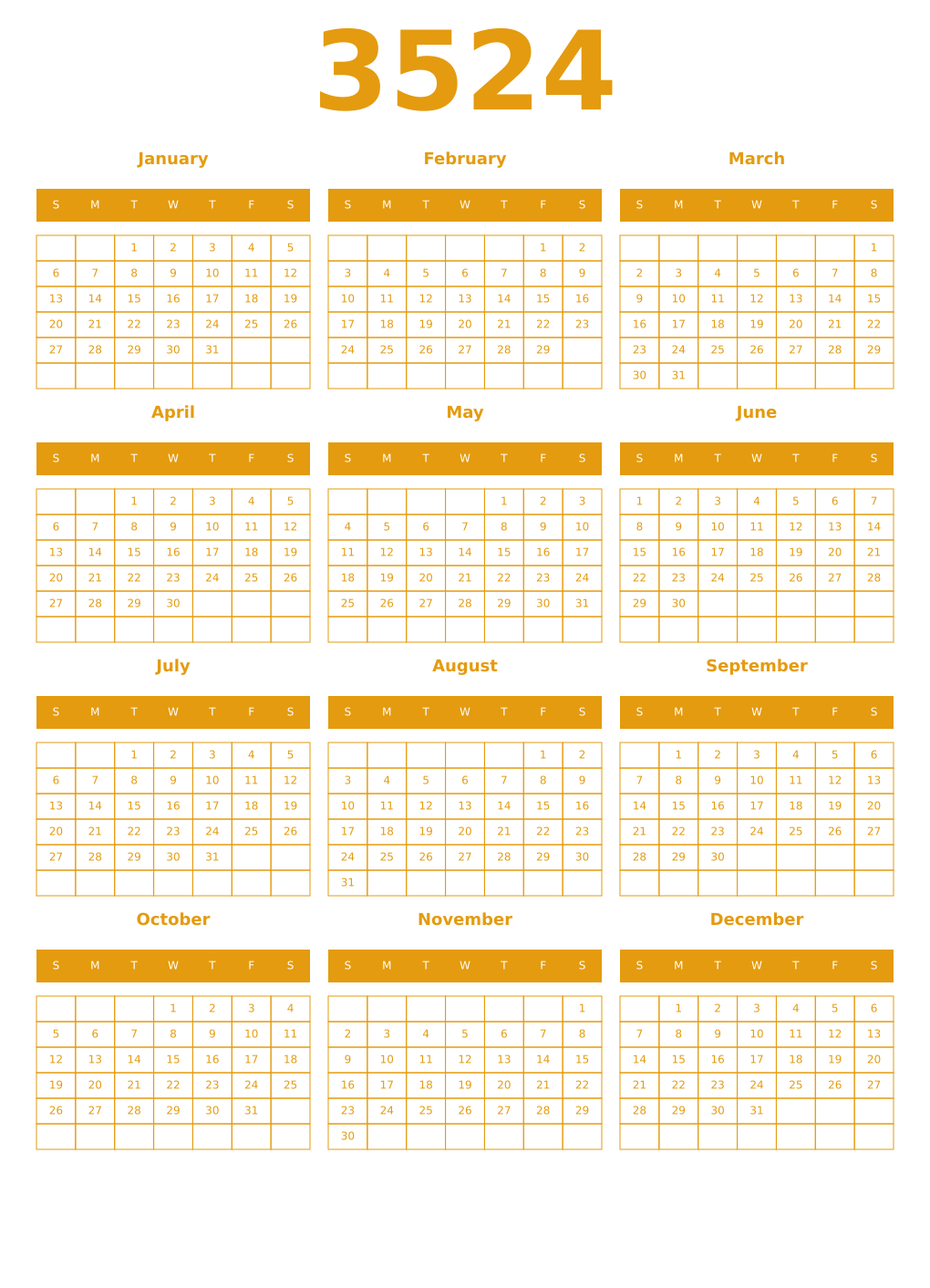 Printable 3524 Year Calendars gamboge