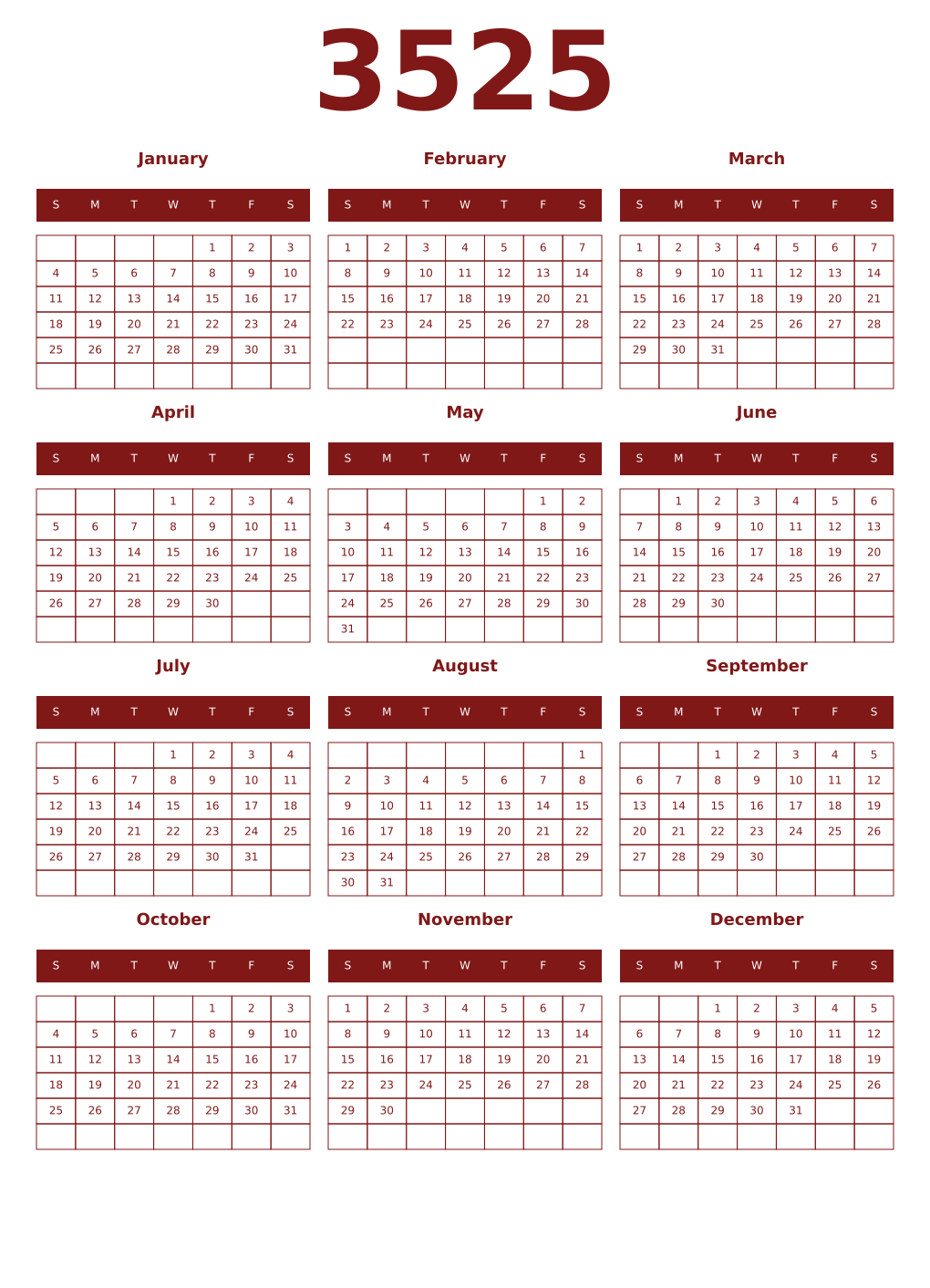 Printable 3525 Year Calendars falu