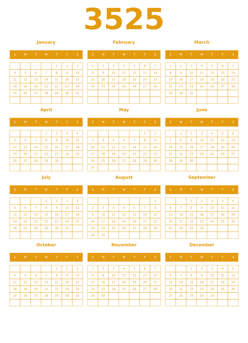 Printable 3525 Year Calendars gamboge