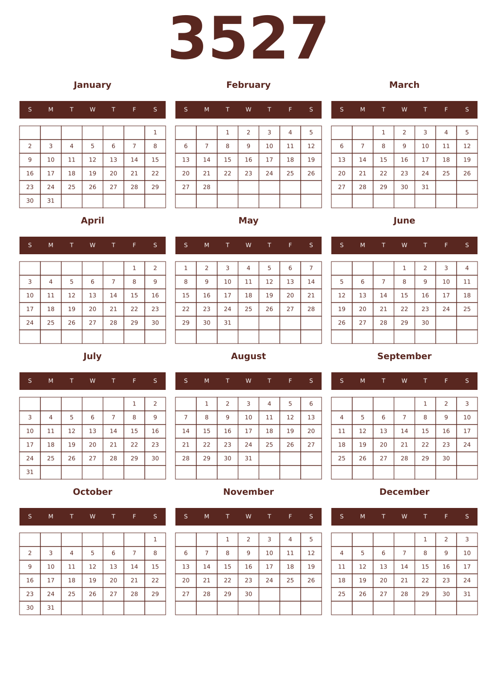Printable 3527 Year Calendars mortuum
