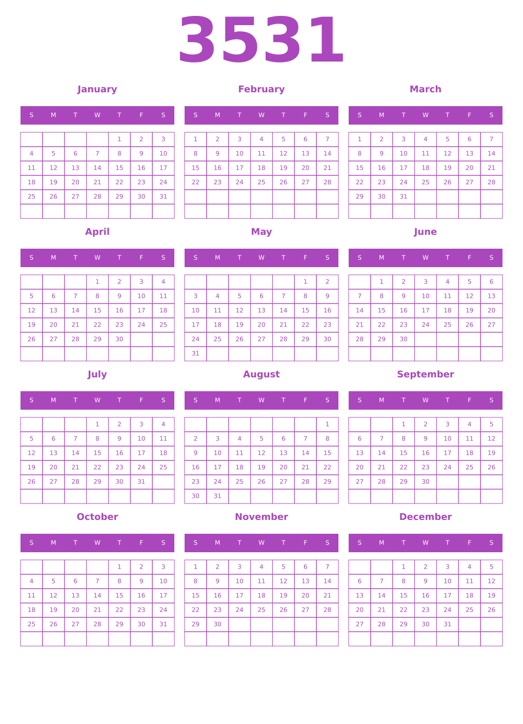 Printable 3531 Calendars