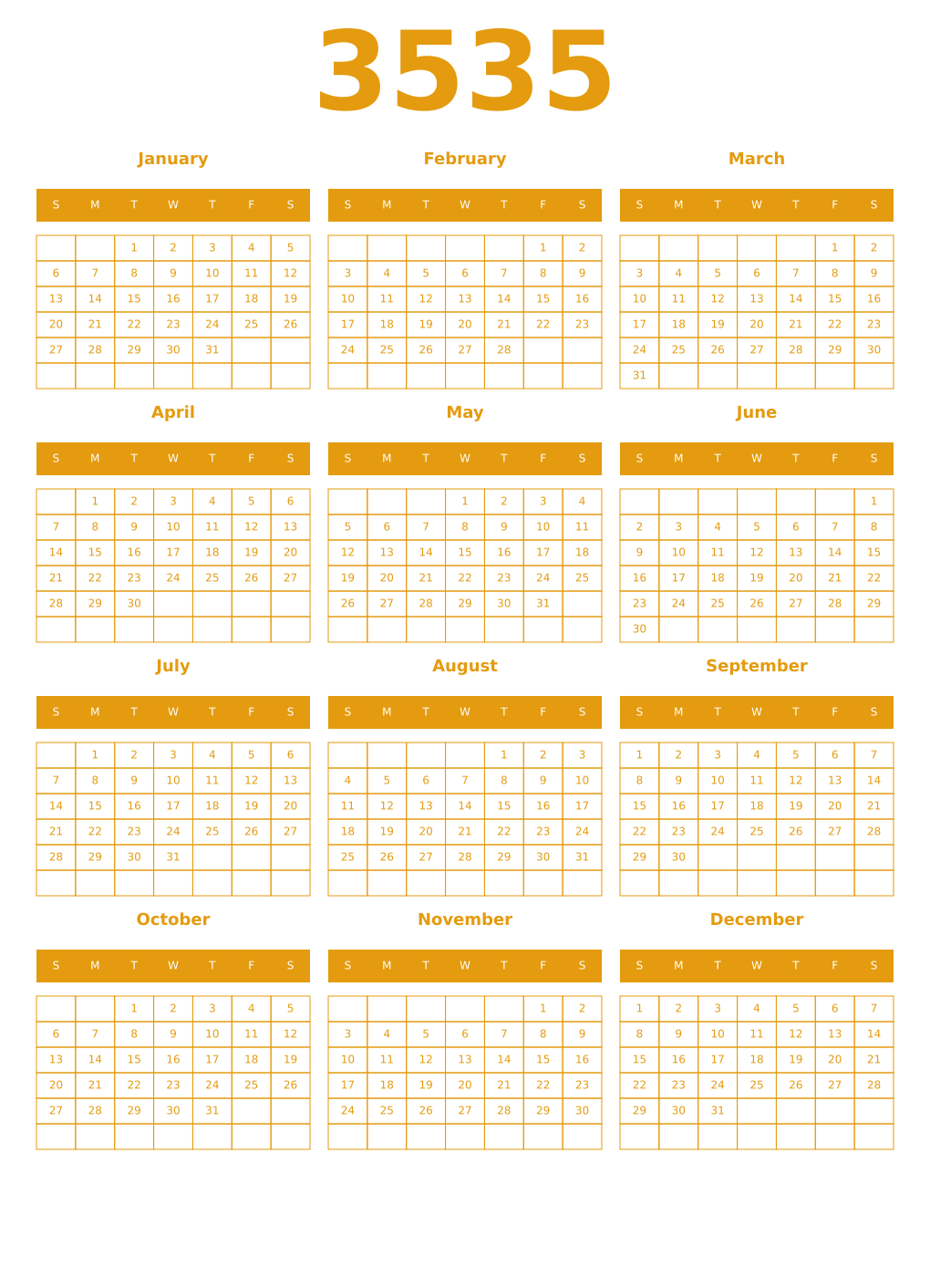 Printable 3535 Year Calendars gamboge