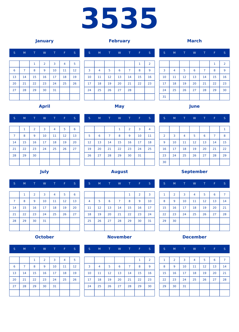 Printable 3535 Year Calendars smalt