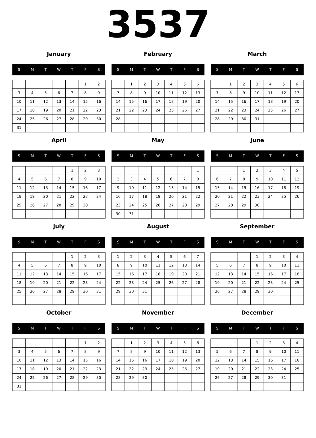 Printable 3537 Calendars