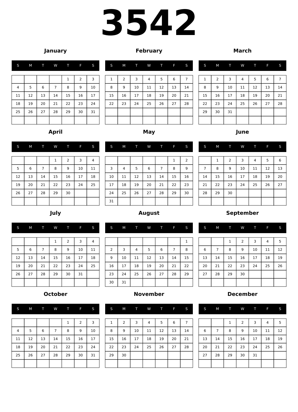 Printable 3542 Calendars