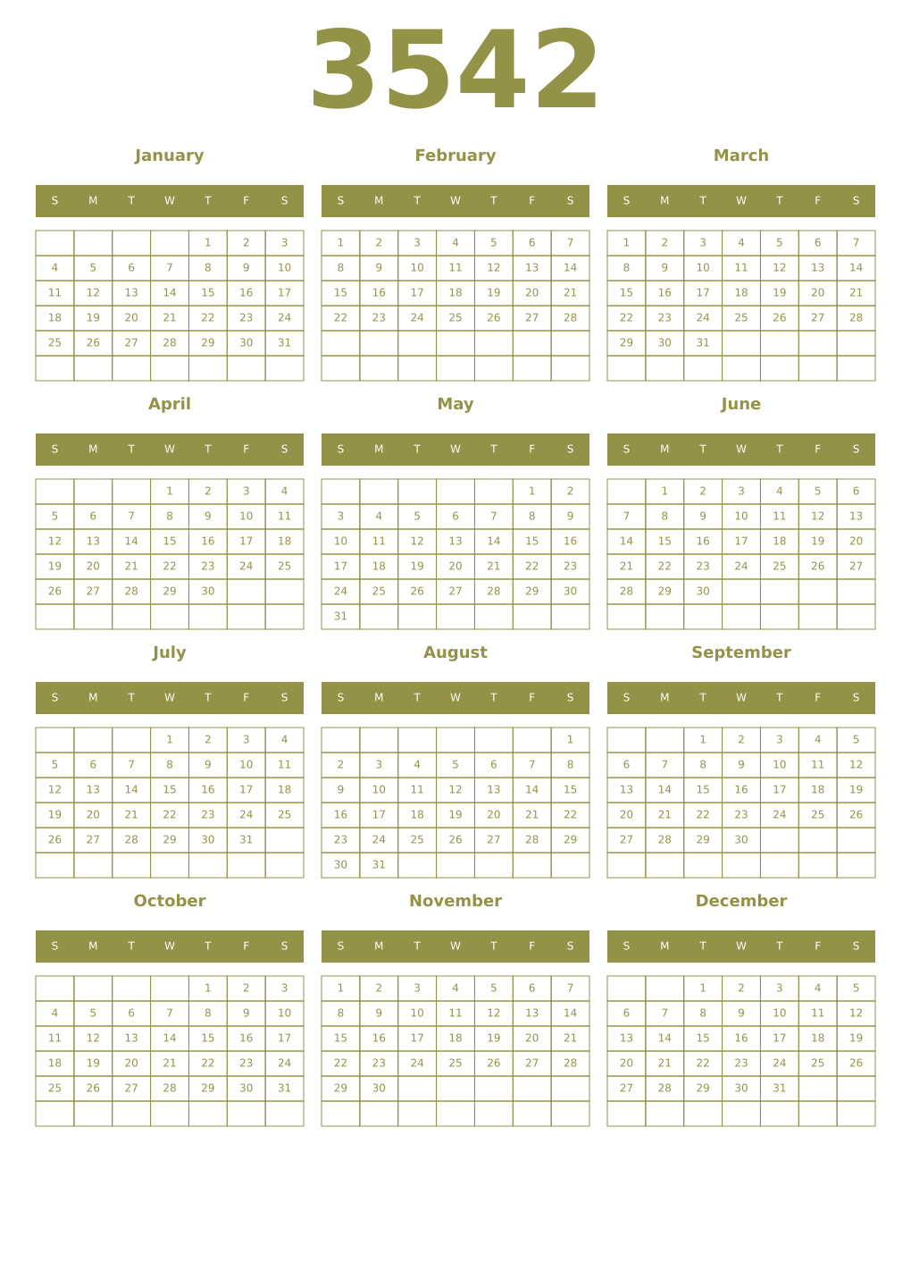 Printable 3542 Year Calendars eburnean