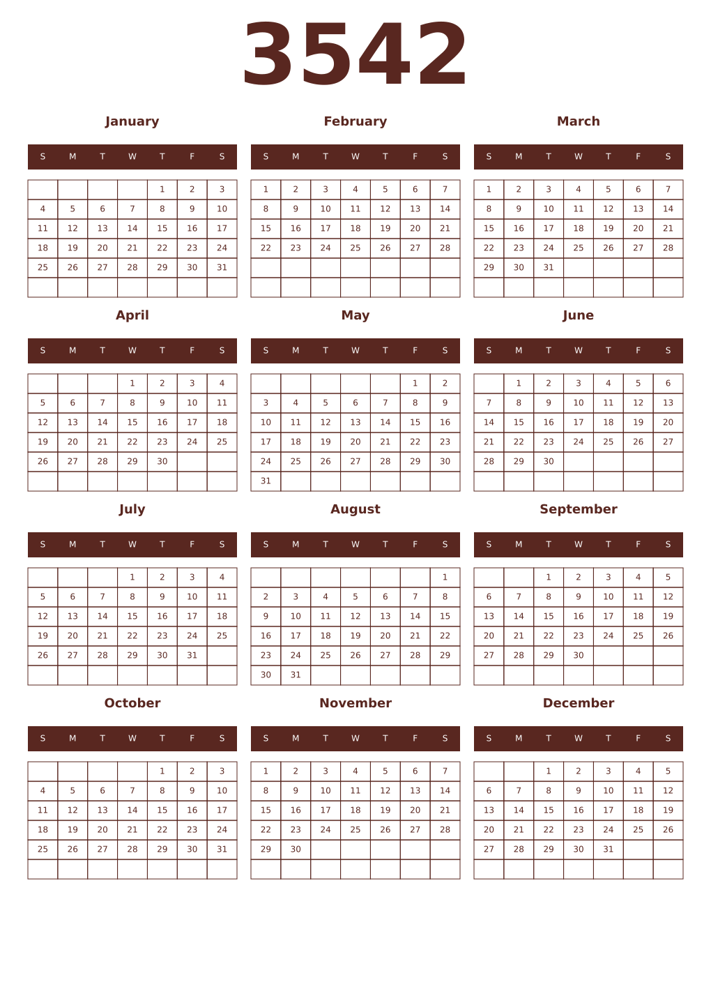 Printable 3542 Year Calendars mortuum