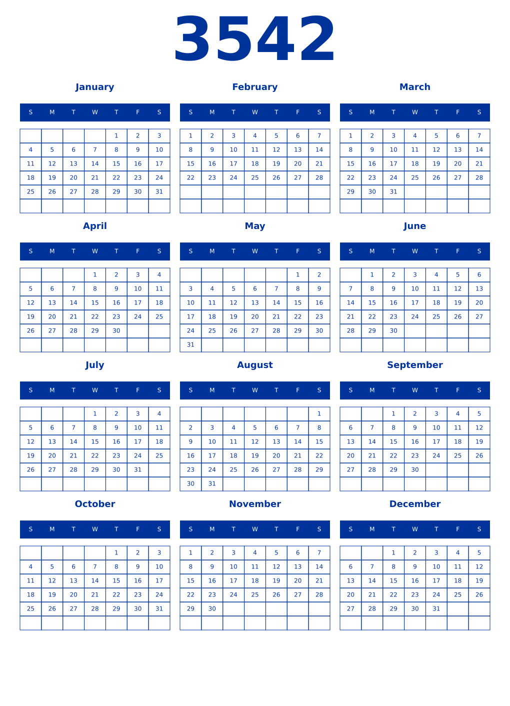 Printable 3542 Year Calendars smalt