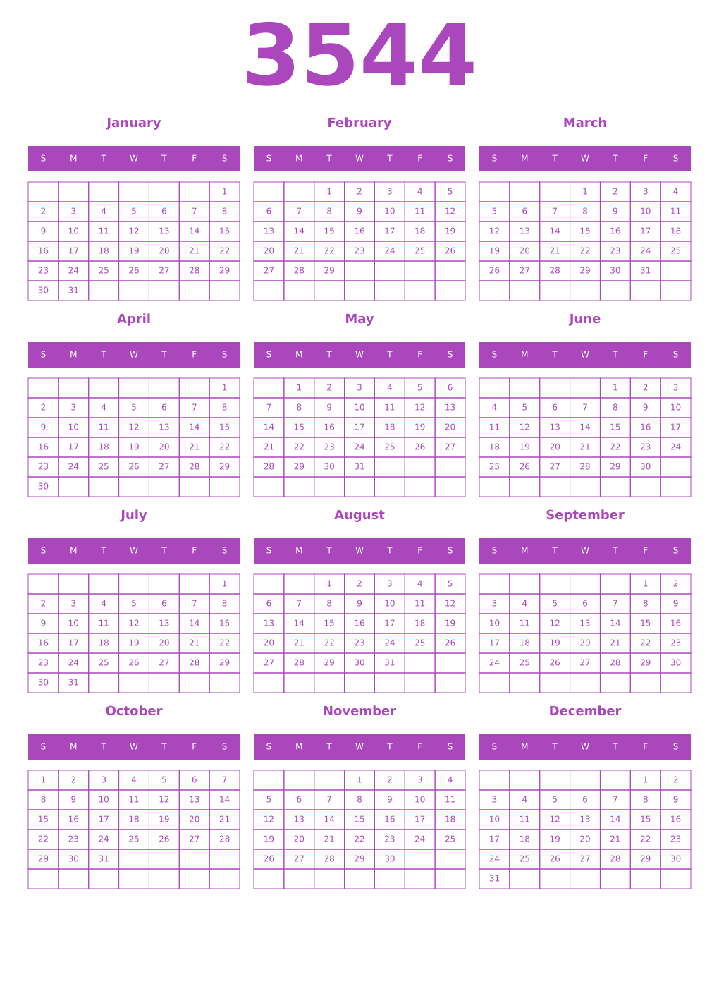 Printable 3544 Calendars