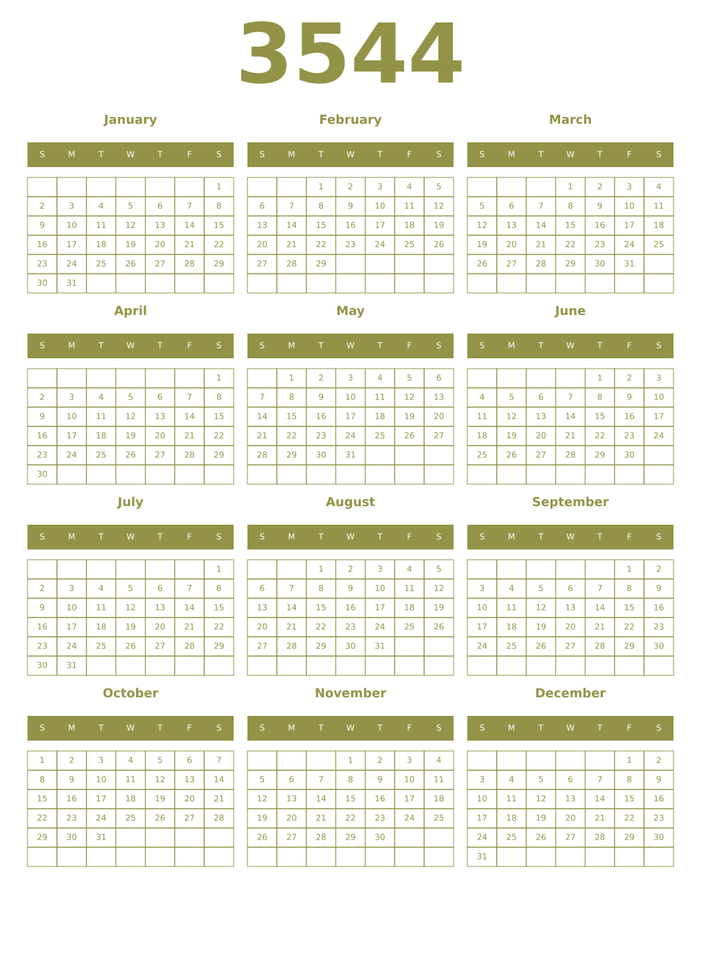 Printable 3544 Year Calendars eburnean