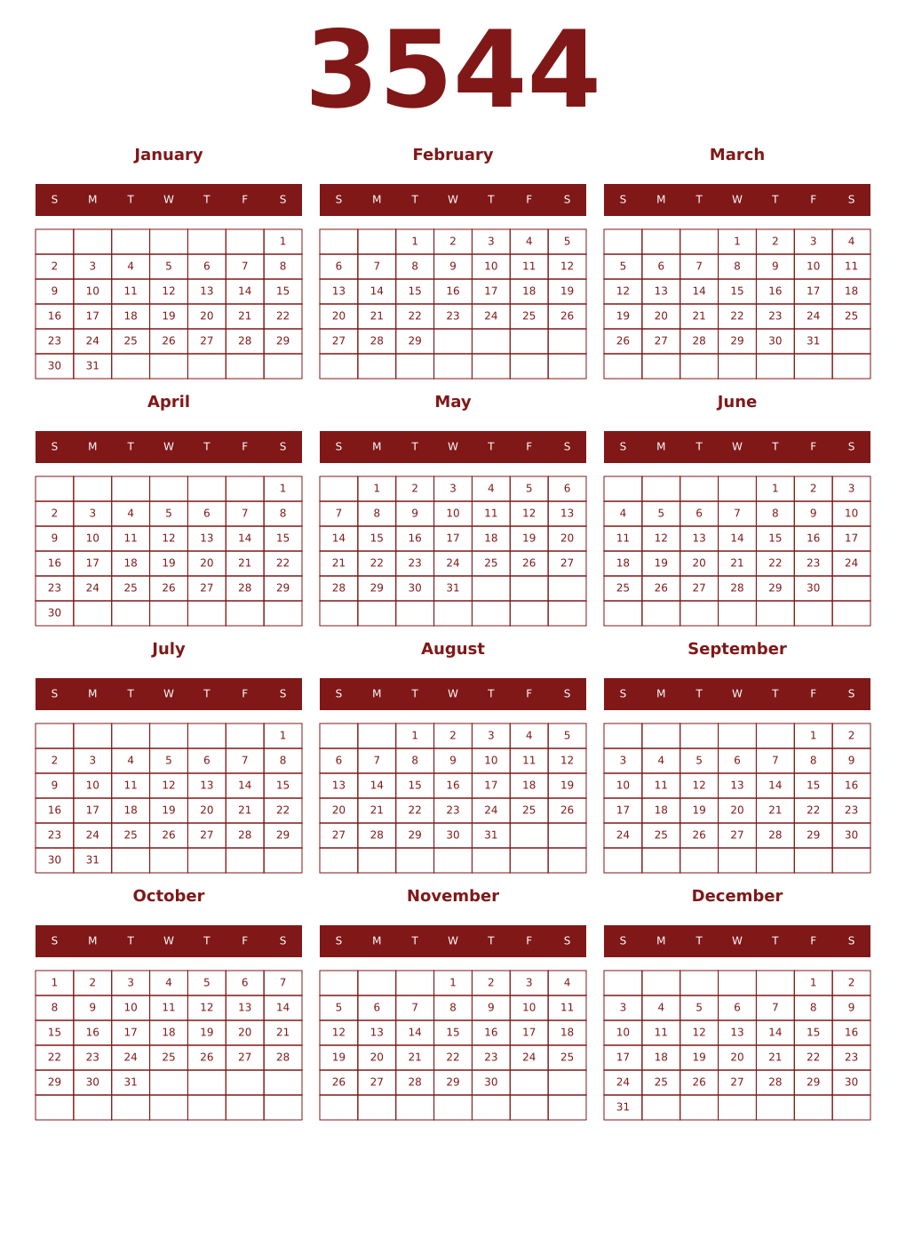 Printable 3544 Year Calendars falu