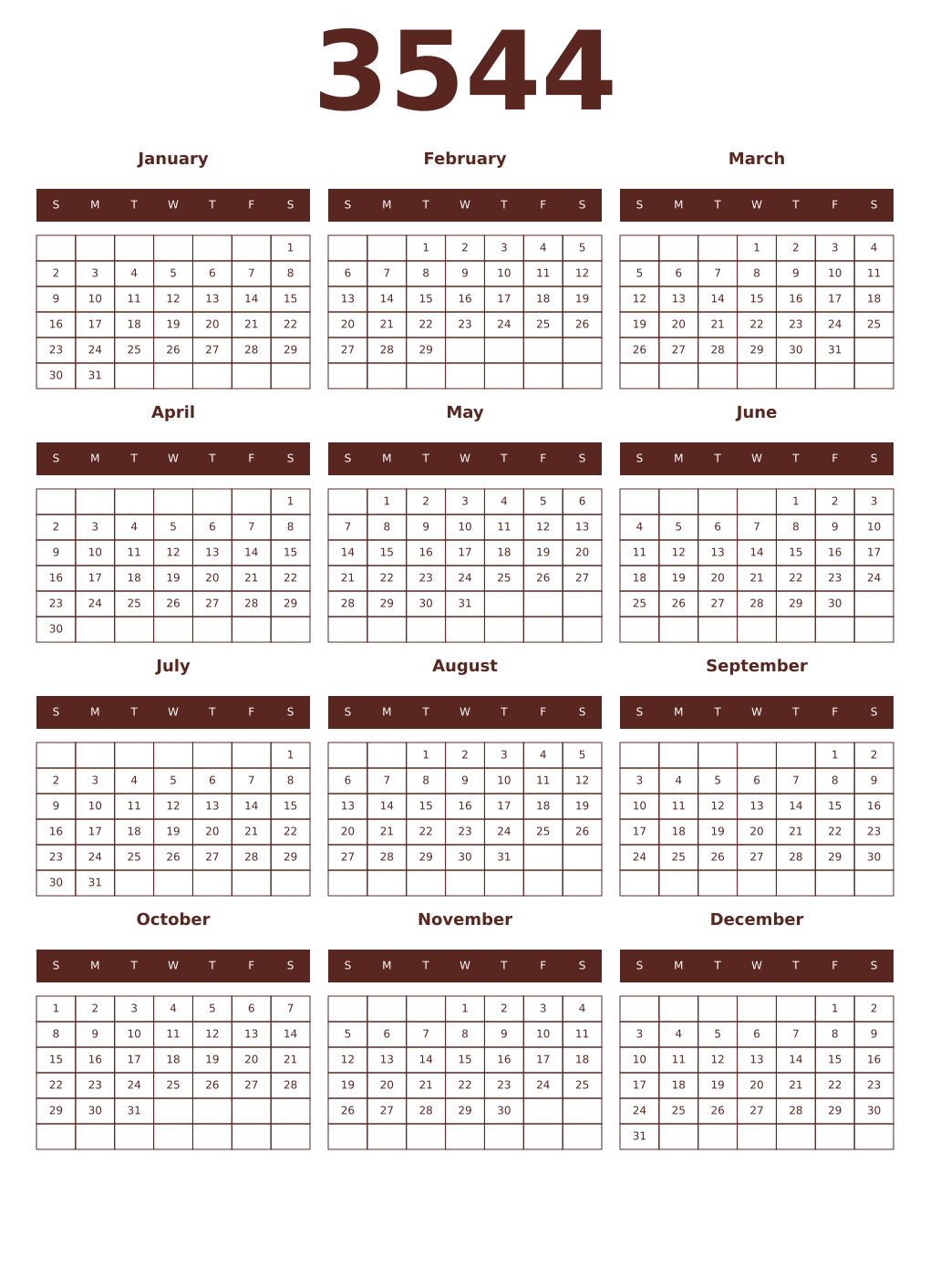 Printable 3544 Year Calendars mortuum