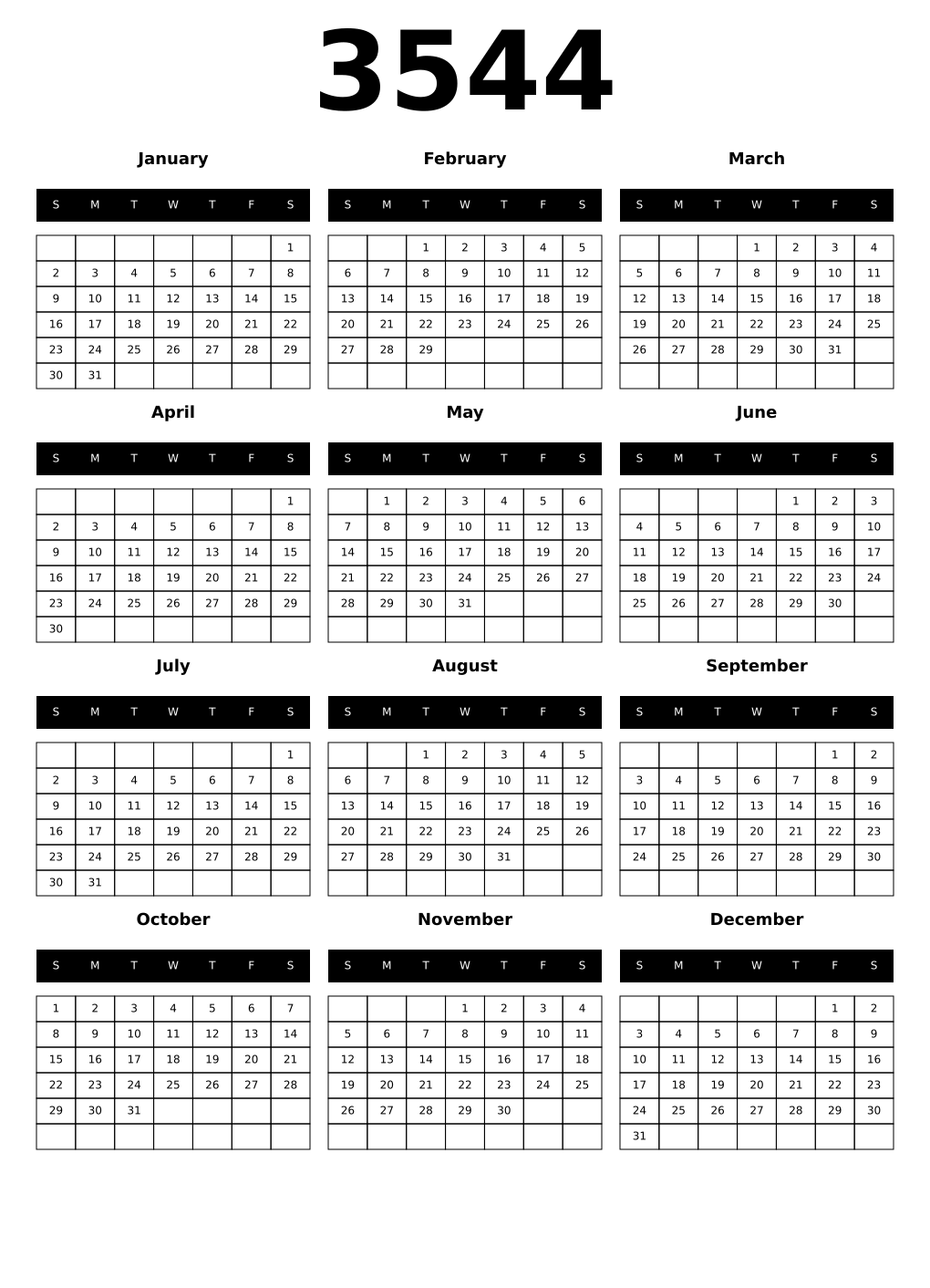 Printable 3544 Calendars