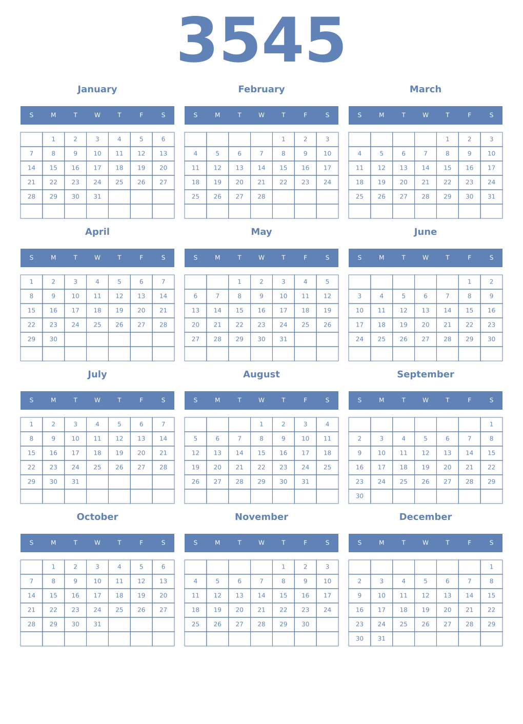 Printable 3545 Year Calendars glaucous