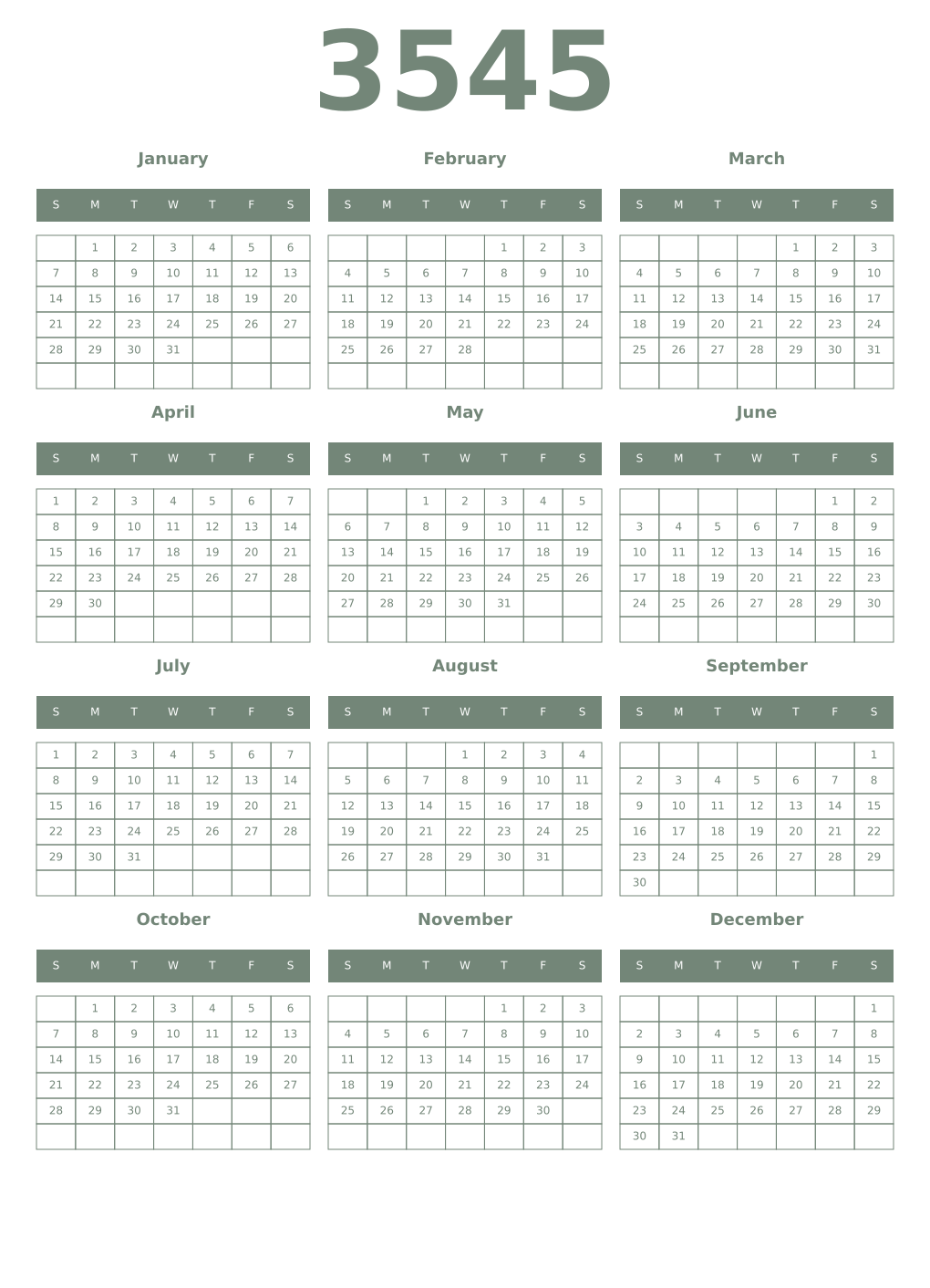 Printable 3545 Year Calendars xanadu