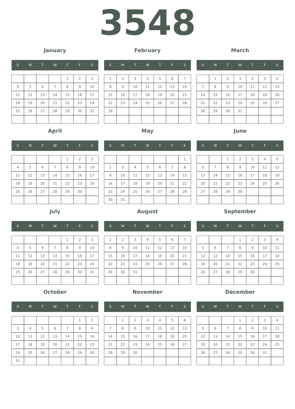 Printable 3548 Year Calendars feldgrau