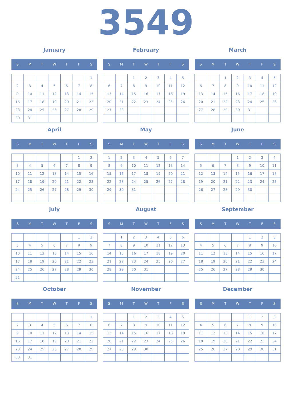 Printable 3549 Year Calendars glaucous