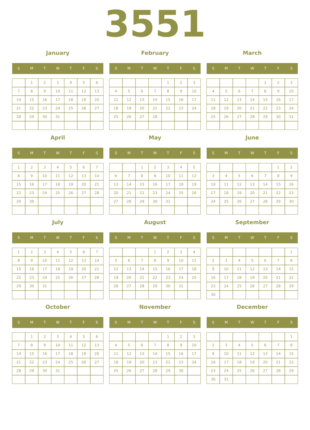 Printable 3551 Year Calendars eburnean