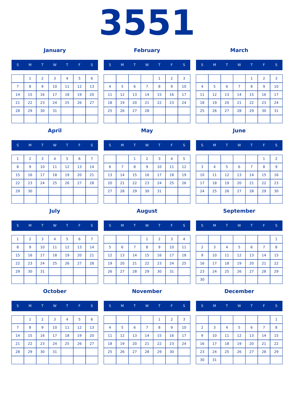 Printable 3551 Year Calendars smalt