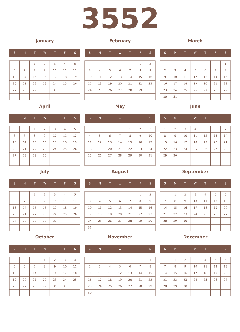 Printable 3552 Year Calendars coffe