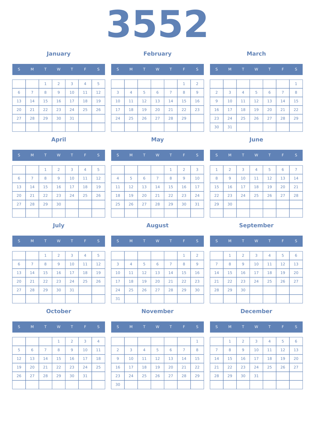 Printable 3552 Year Calendars glaucous