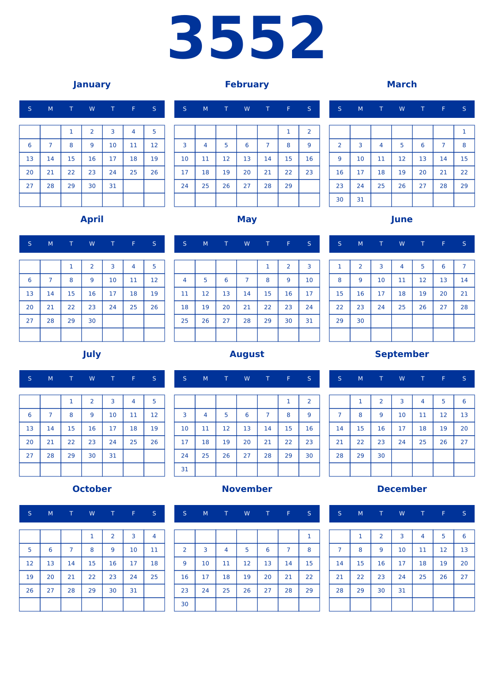 Printable 3552 Year Calendars smalt