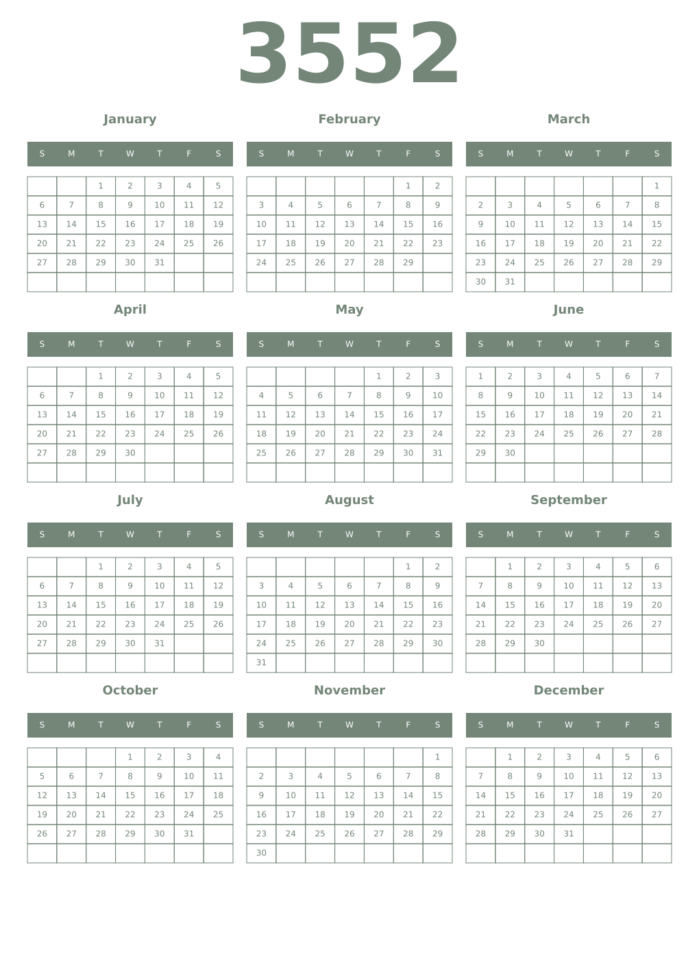 Printable 3552 Year Calendars xanadu