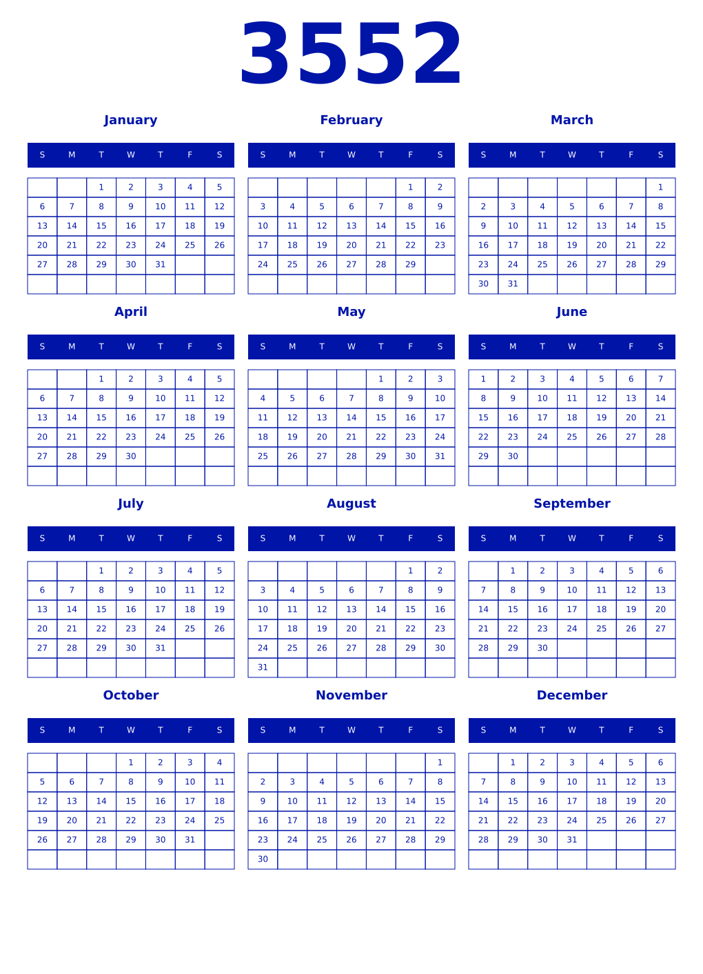 Printable 3552 Year Calendars zaffre