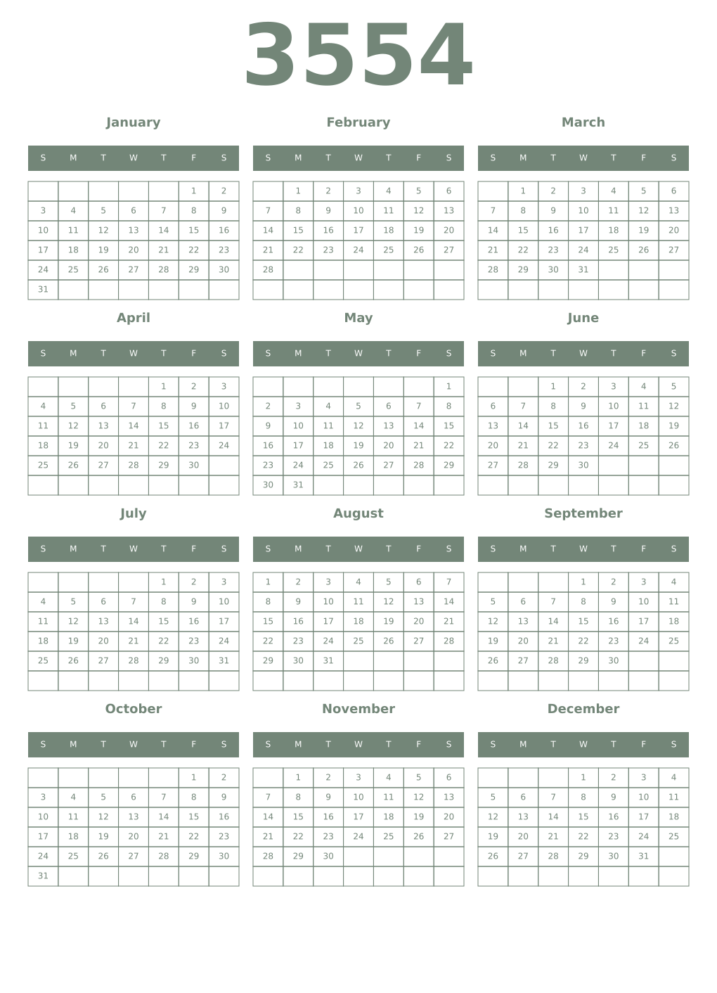 Printable 3554 Year Calendars xanadu