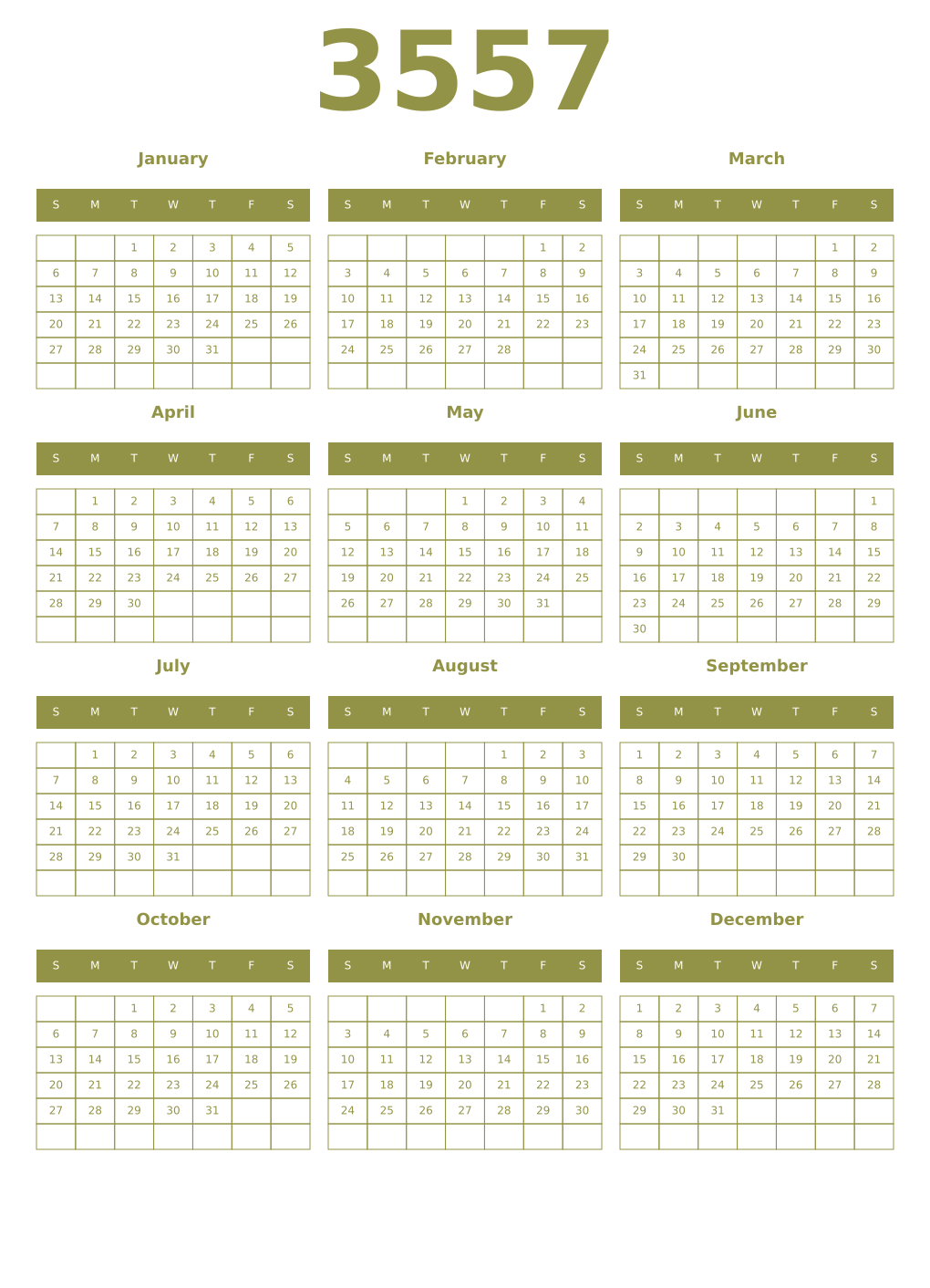 Printable 3557 Year Calendars eburnean