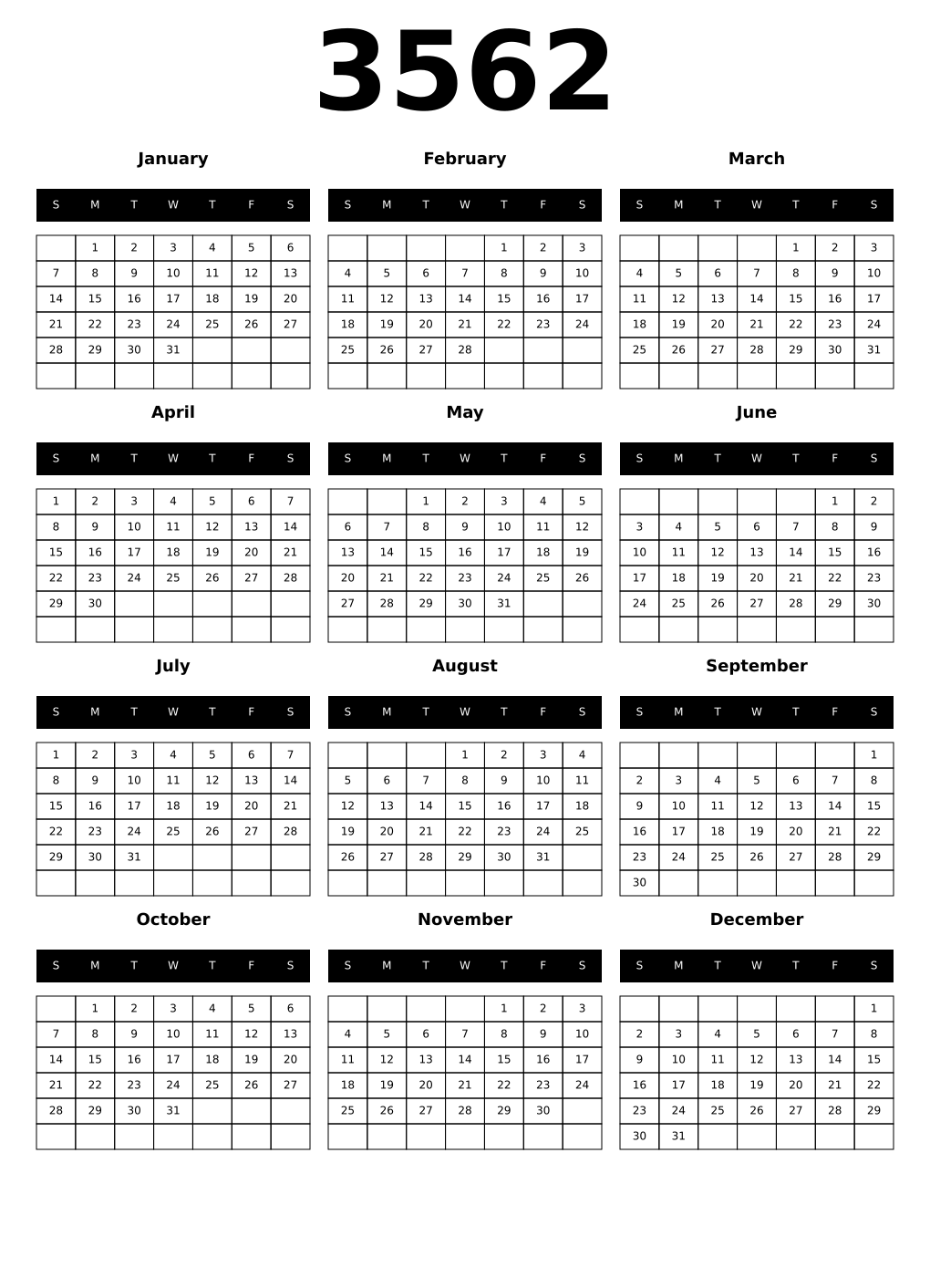 Printable 3562 Calendars