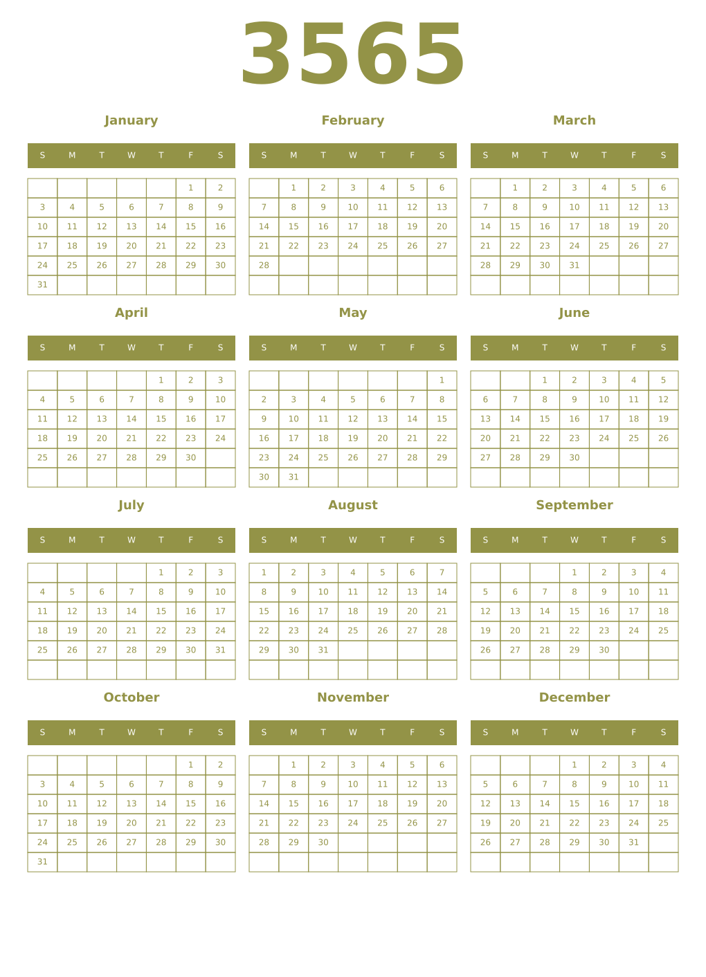 Printable 3565 Year Calendars eburnean