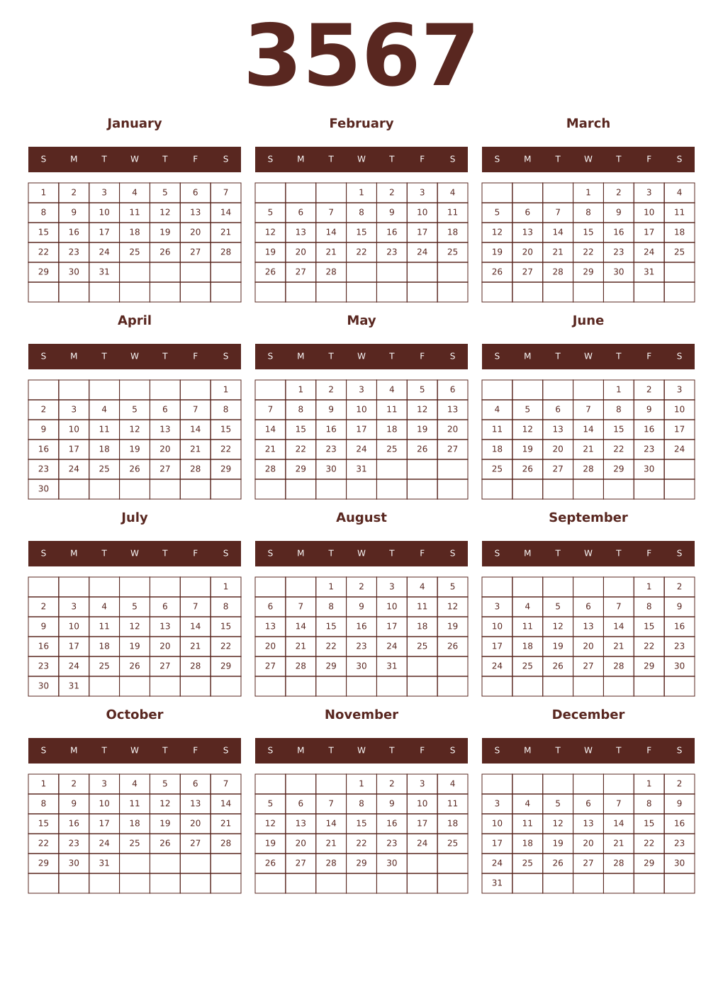 Printable 3567 Year Calendars mortuum