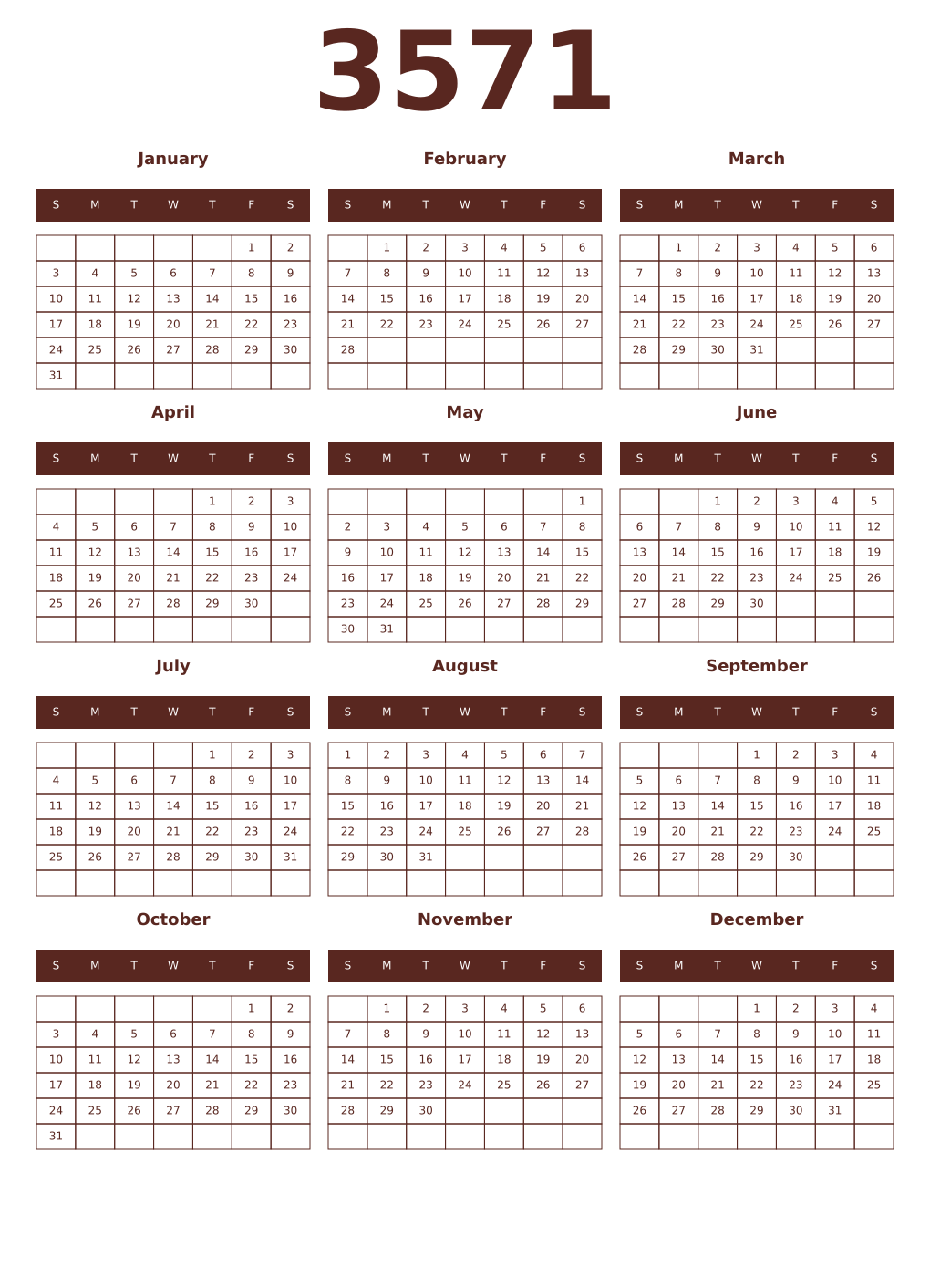 Printable 3571 Year Calendars mortuum