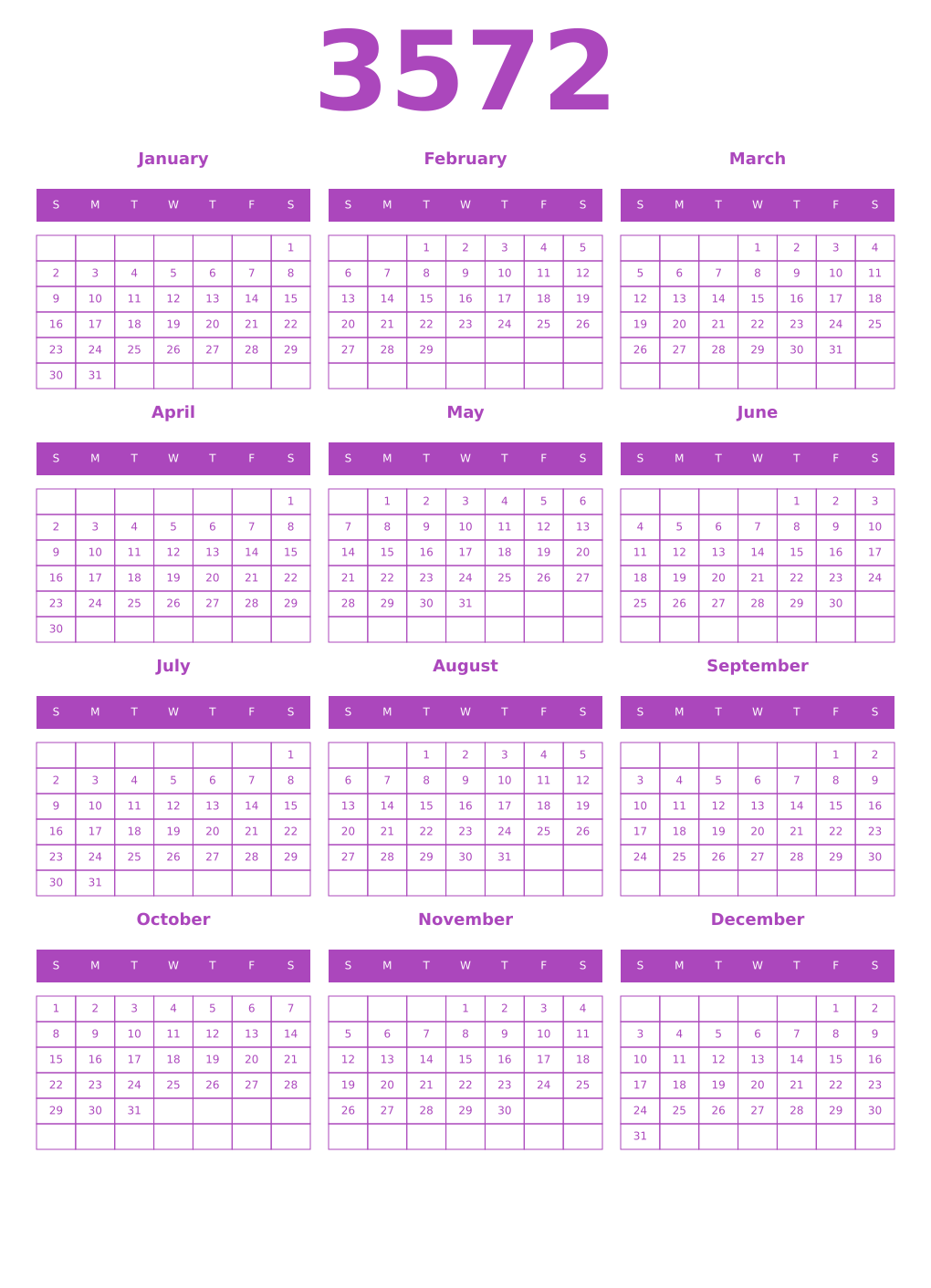 Printable 3572 Calendars