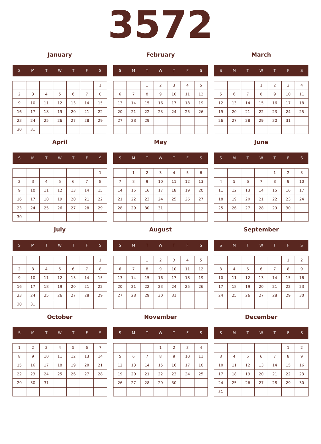 Printable 3572 Year Calendars mortuum