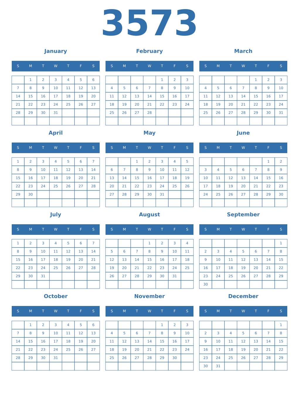 Printable 3573 Year Calendars blue