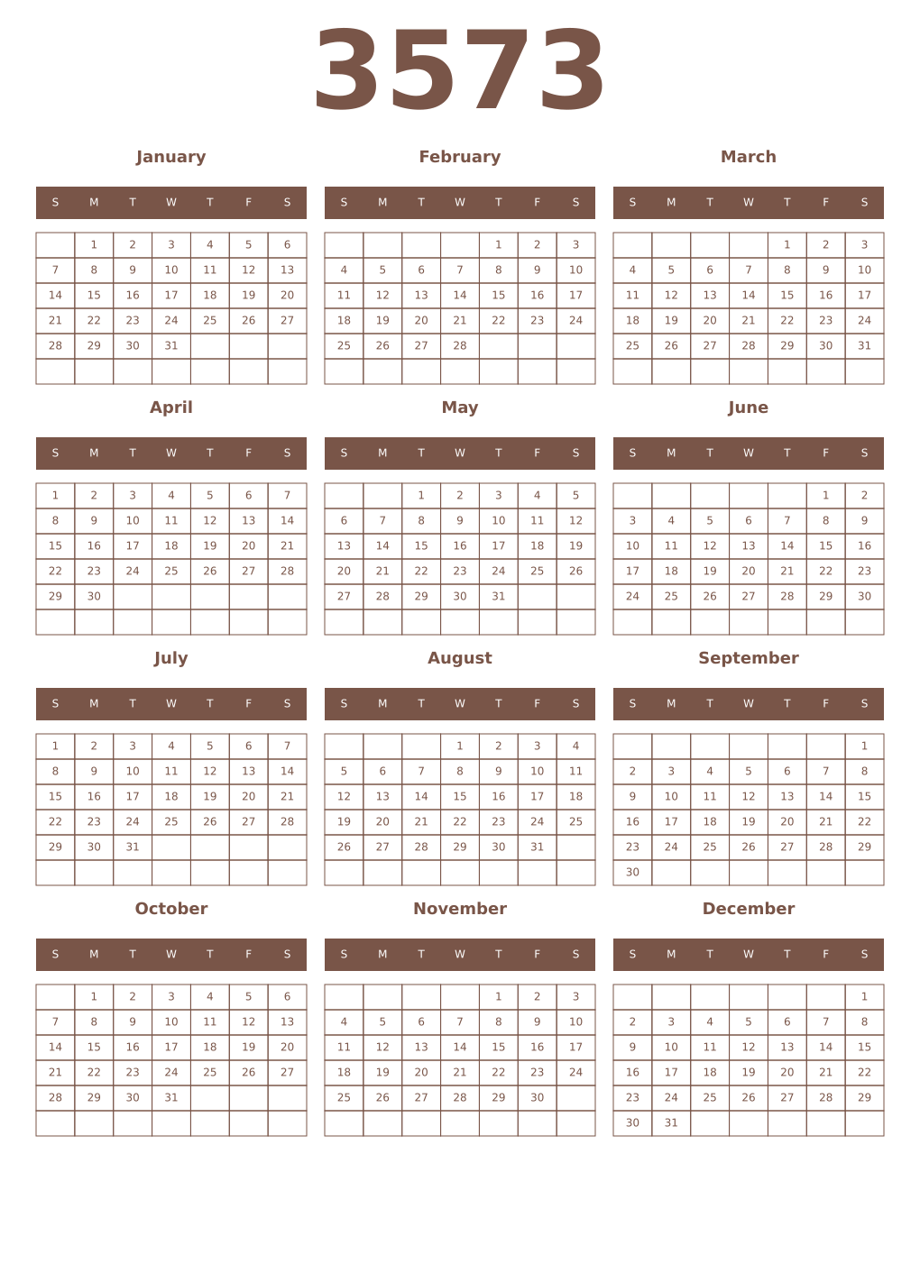 Printable 3573 Year Calendars coffe