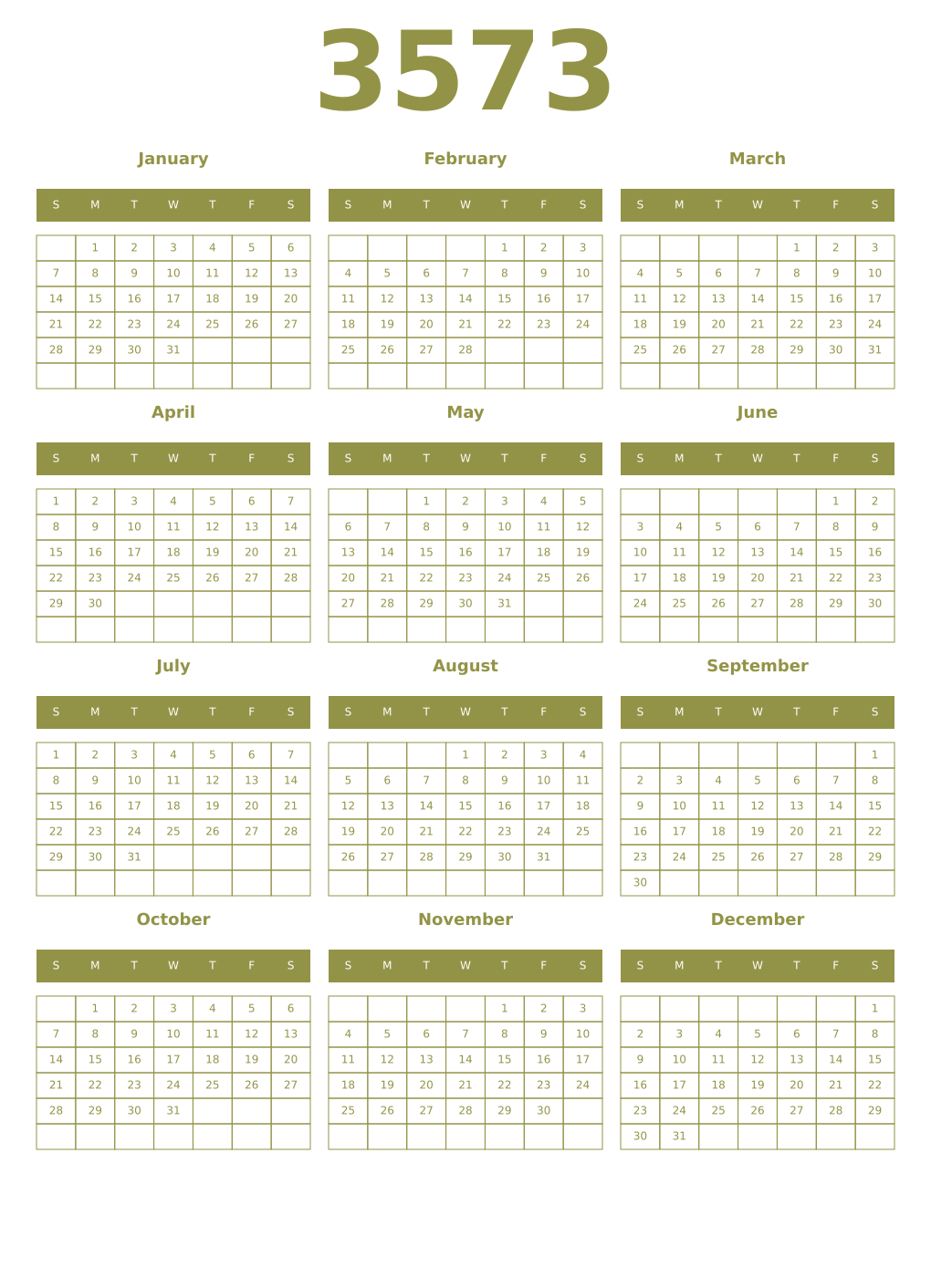 Printable 3573 Year Calendars eburnean