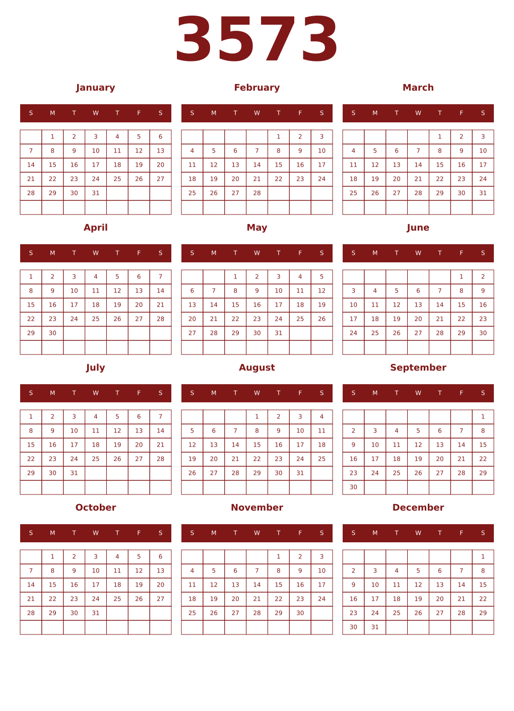 Printable 3573 Year Calendars falu